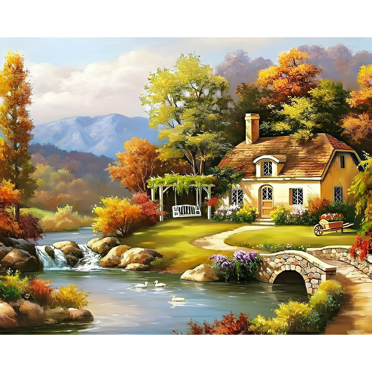 Autumn Cottage by the River | Diamond Painting