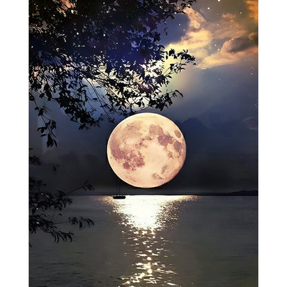 Beautiful Full Moon On Lake | Diamond Painting