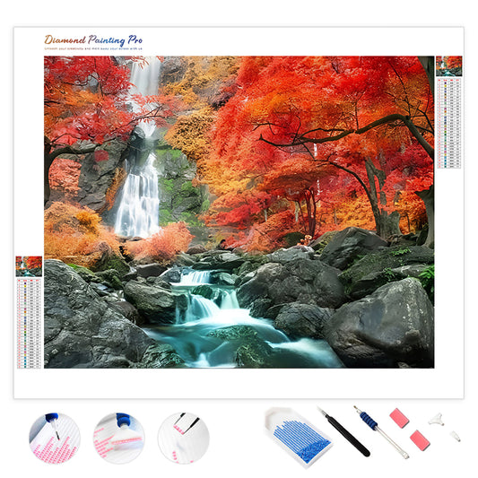 Autumn Forest Waterfall | Diamond Painting